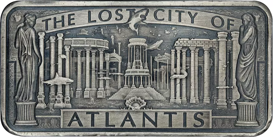 Picture of Mason Mint Lost City of Atlantis & Poseidon Ocean Emperor 1 oz Antique Silver Bar