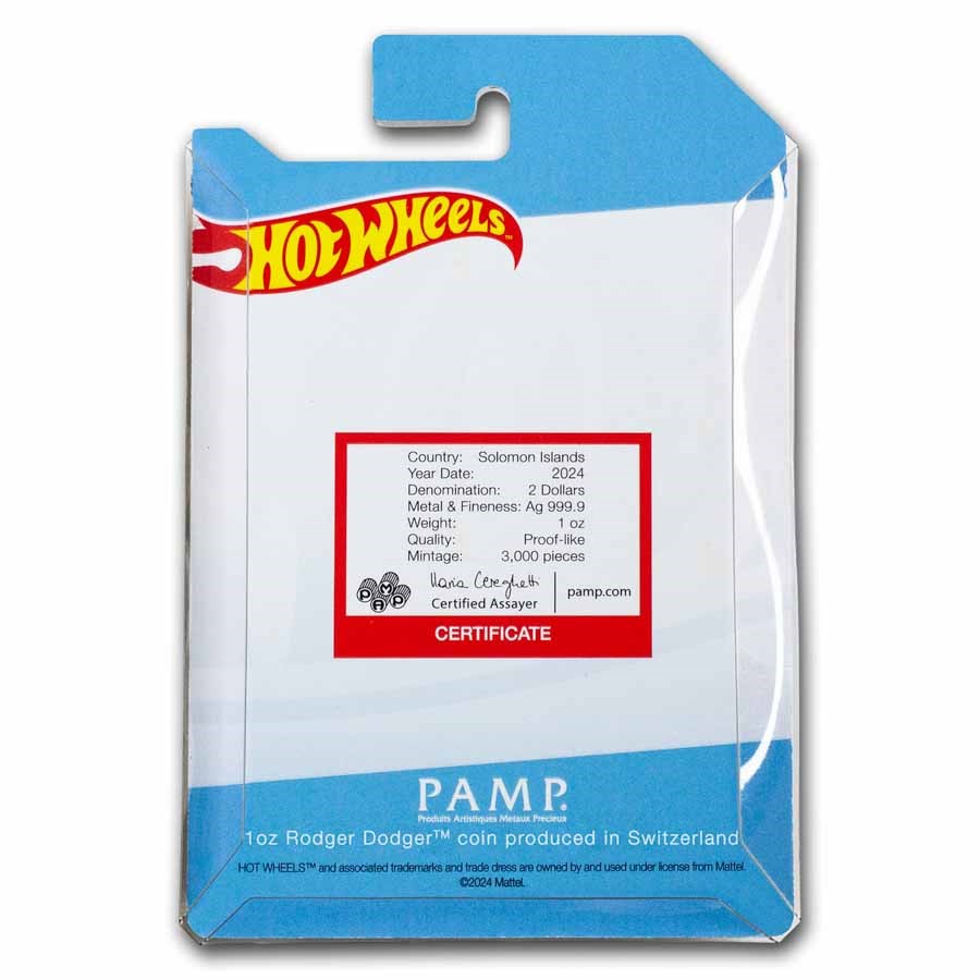 Picture of 2024 Pamp Suisse Rodger Dodger Hotwheels Shaped 1 oz Silver Coin - In Assay