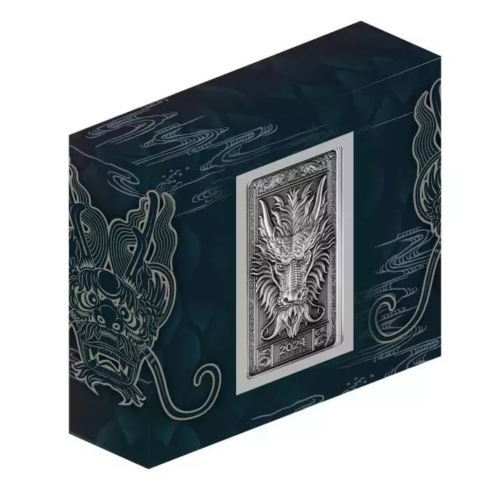 Picture of 2024 Fiji Dragon 1 oz High Relief Antique Silver Coin Bar