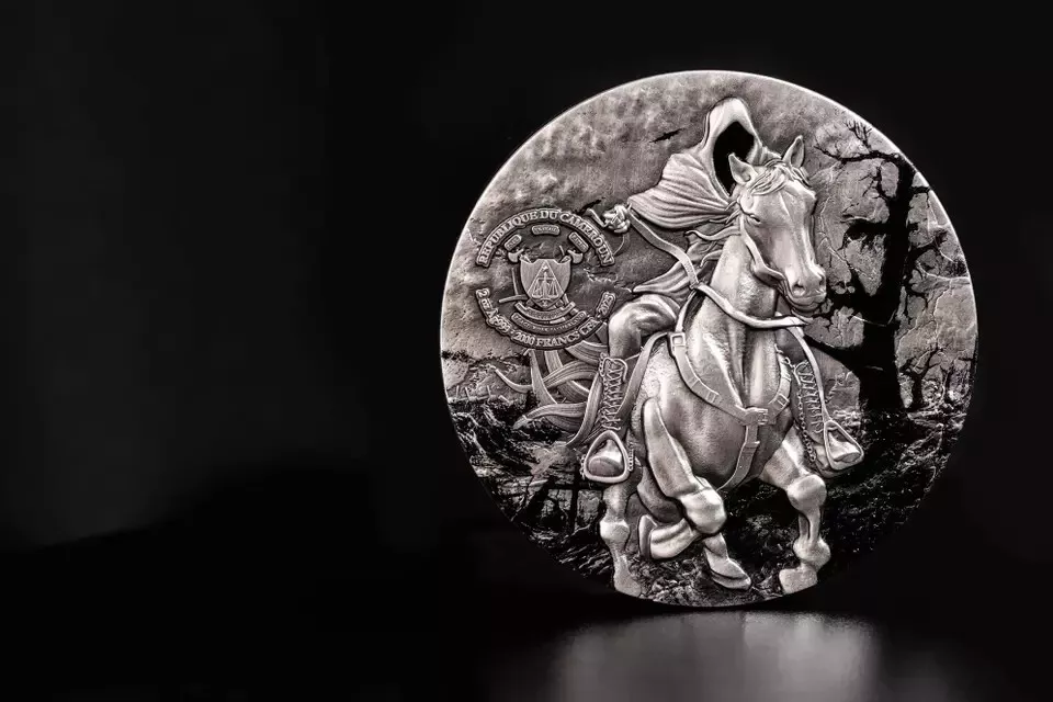 Picture of 2025 Cameroon European Legends Headless Horsemen 2 oz Antique Silver Coin