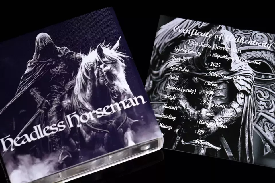Picture of 2025 Cameroon European Legends Headless Horsemen 2 oz Antique Silver Coin