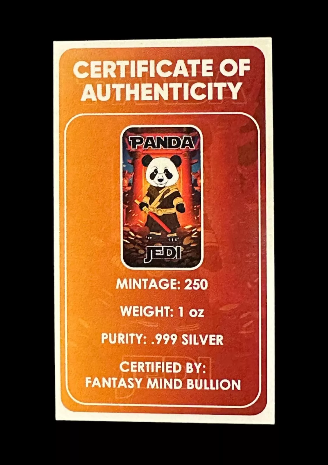 Picture of Fantasy Mind Bullion Panda Jedi 1 oz Colorized Silver Bar - In Capsule
