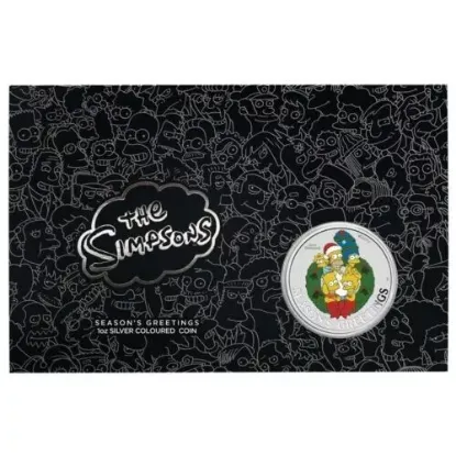 Picture of 2022 Perth Mint Simpsons Season's Greetings 1 oz Colorized Silver Coin - In Card