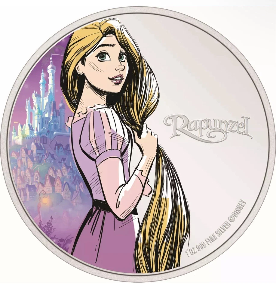 Picture of 2024 New Zealand Mint Disney Princess Rapunzel 1 oz Colorized Silver Coin