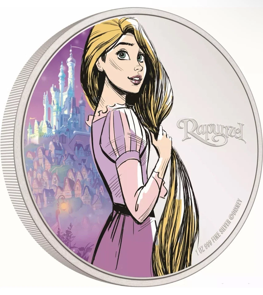 Picture of 2024 New Zealand Mint Disney Princess Rapunzel 1 oz Colorized Silver Coin