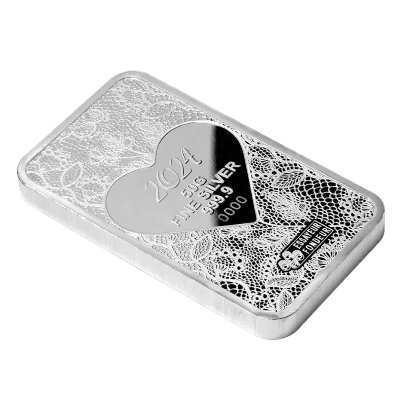 Picture of 2024 Pamp Love is Precious Heart Holographic 50 Gram Silver Bar - In Assay