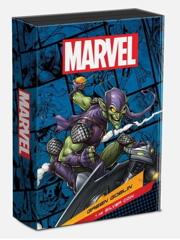 Picture of 2024 New Zealand Mint Marvel Spider-Man Green Goblin 1 oz Colorized Silver Coin