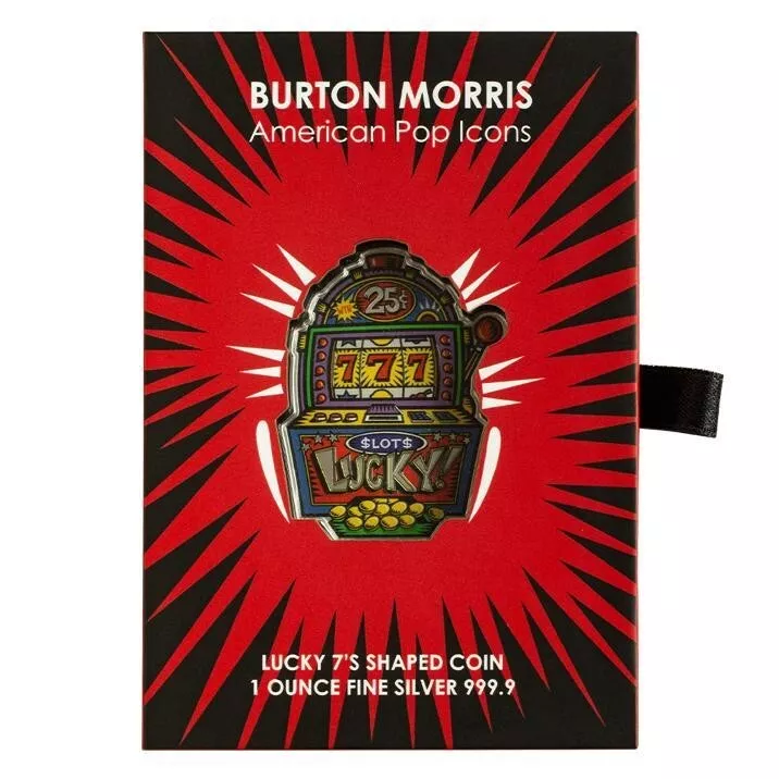 Picture of 2024 Pamp Suisse Burton Morris Lucky 7's Slot Machine 1 oz Colorized Silver Coin