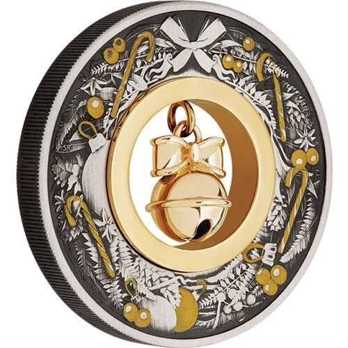 Picture of 2022 Perth Mint Christmas Holiday Jingle Bell 2 oz Antiqued Gilded Silver Coin