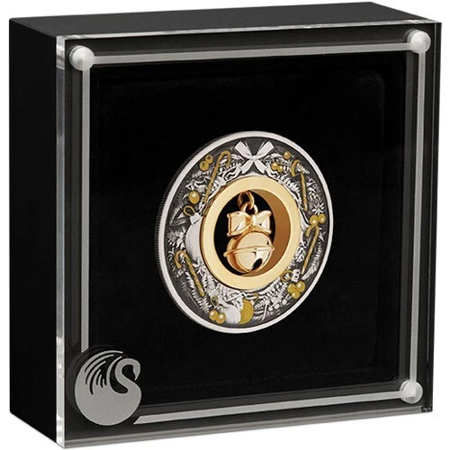 Picture of 2022 Perth Mint Christmas Holiday Jingle Bell 2 oz Antiqued Gilded Silver Coin