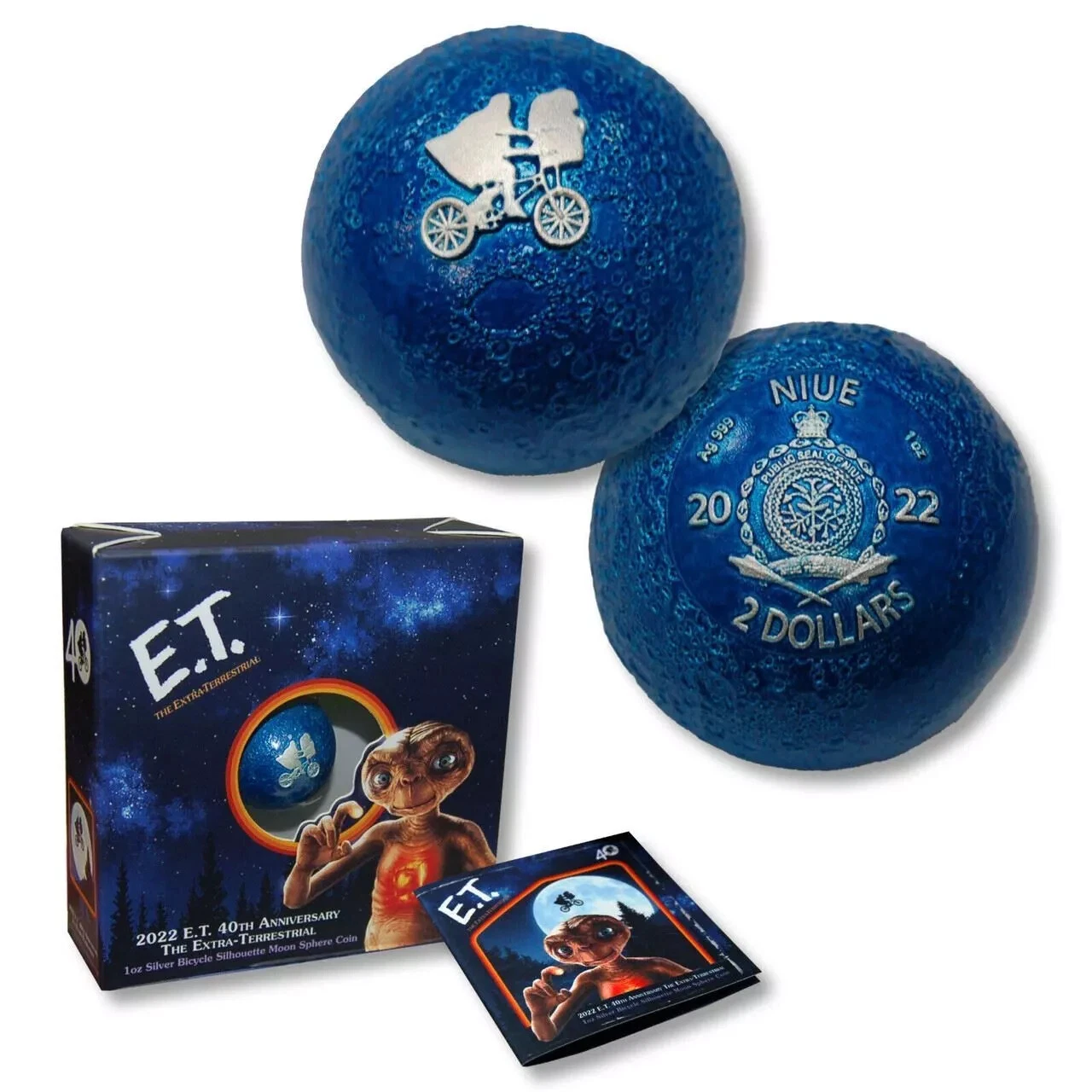 Picture of 2022 E.T. 40th Anniversary Moon Shaped 1 oz Colorized Silver Spherical Coin