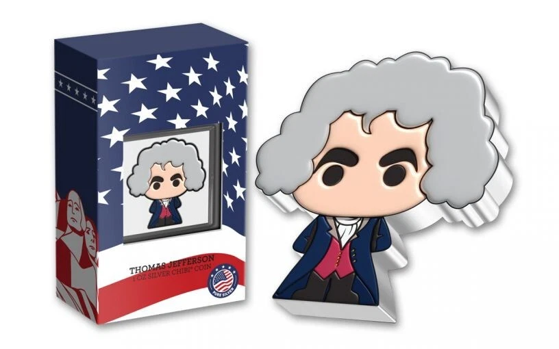 Picture of 2022 New Zealand Mint Thomas Jefferson Shaped Chibi 1 oz Proof Silver Coin