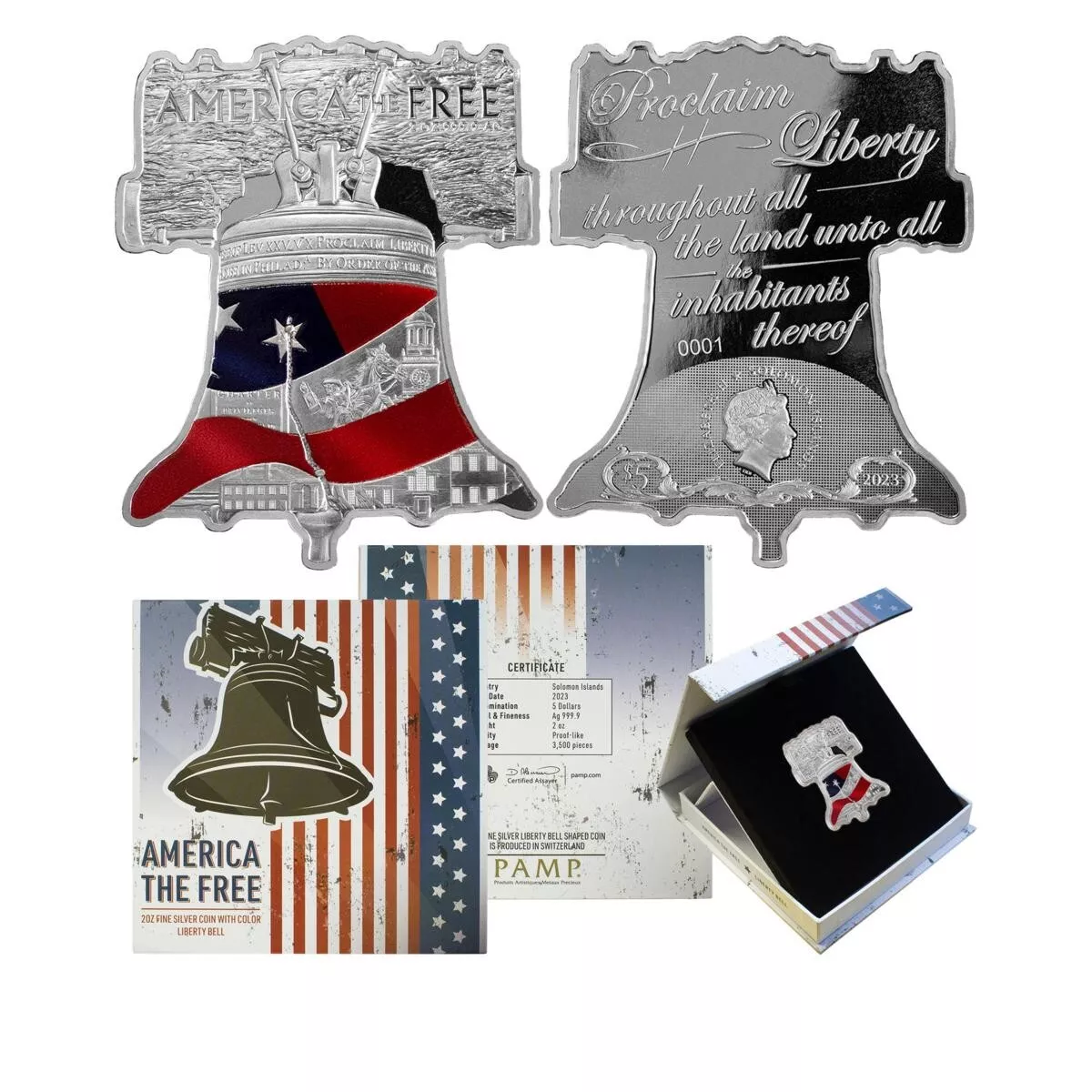 Picture of 2023 Pamp Suisse America the Free Liberty Bell 2 oz Colorized Proof-like Coin