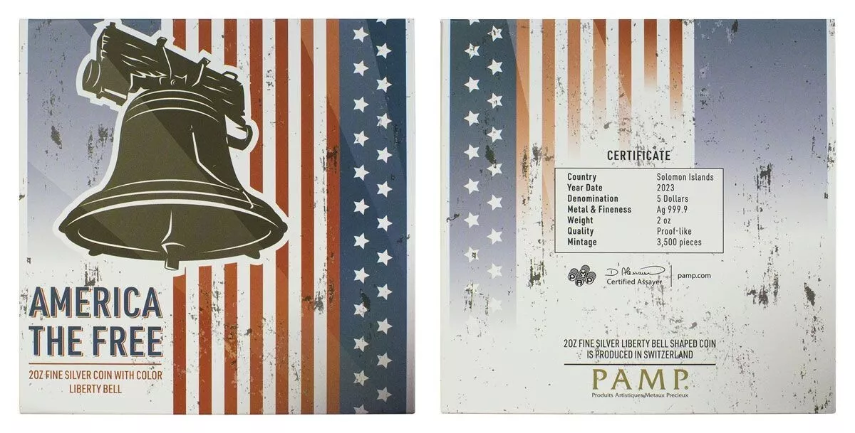 Picture of 2023 Pamp Suisse America the Free Liberty Bell 2 oz Colorized Proof-like Coin