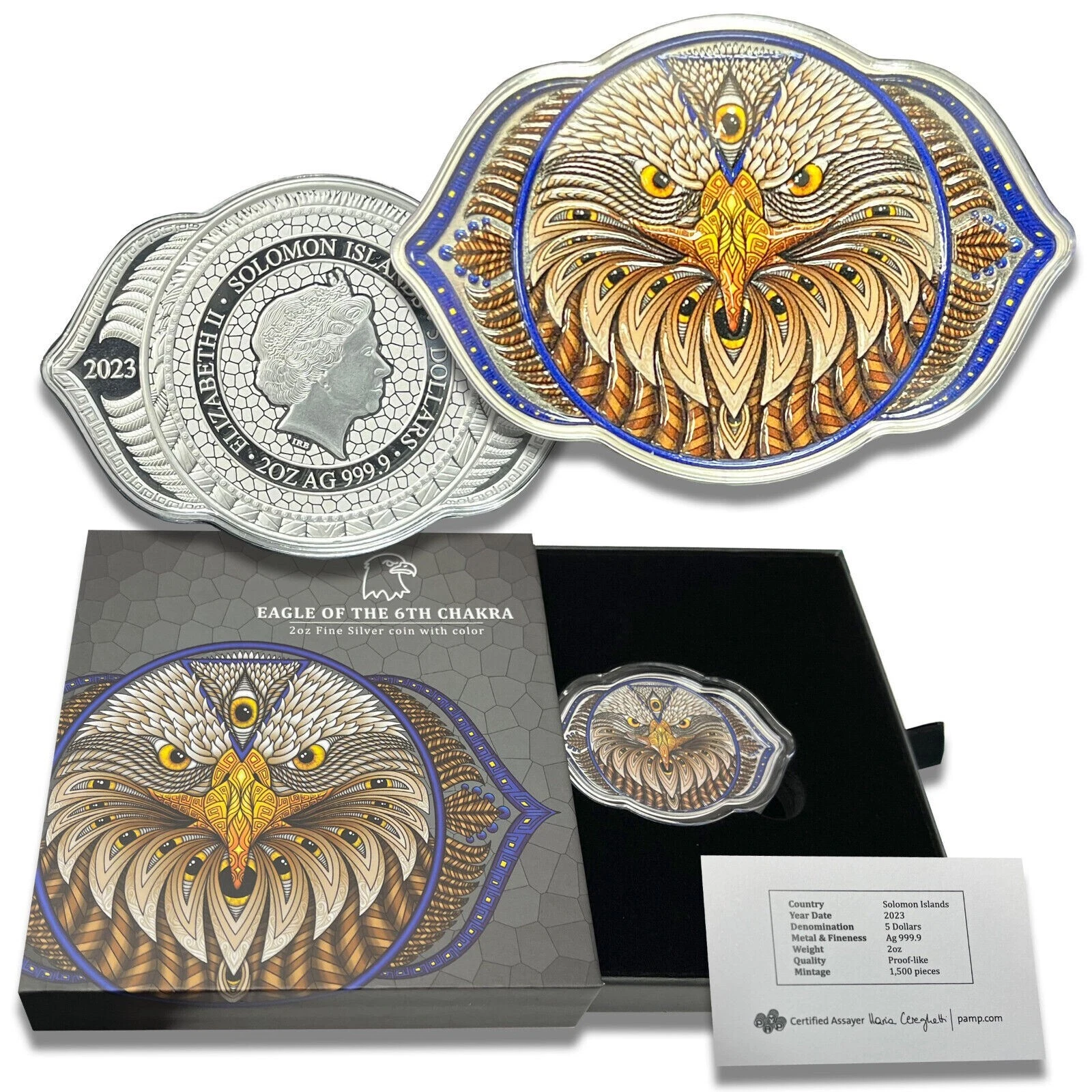 Picture of 2023 PAMP Phil Lewis Eagle of 6th Chakra 2 oz Colorized Proof-like Silver Coin