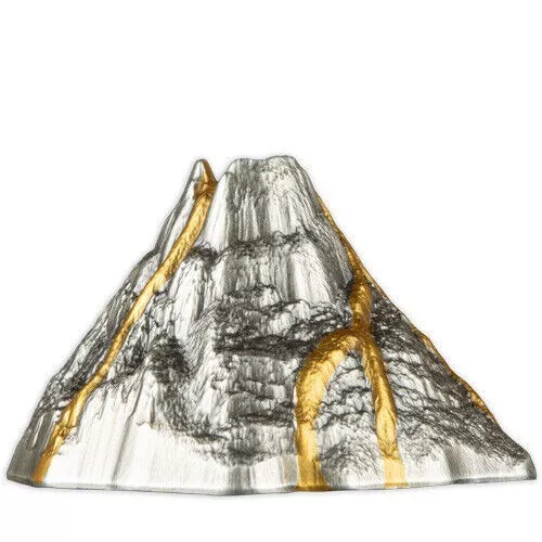 Picture of 2023 Vanuatu Volcano Shaped 5 oz Antique Gilded Silver Coin (Box & COA)