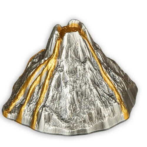 Picture of 2023 Vanuatu Volcano Shaped 5 oz Antique Gilded Silver Coin (Box & COA)
