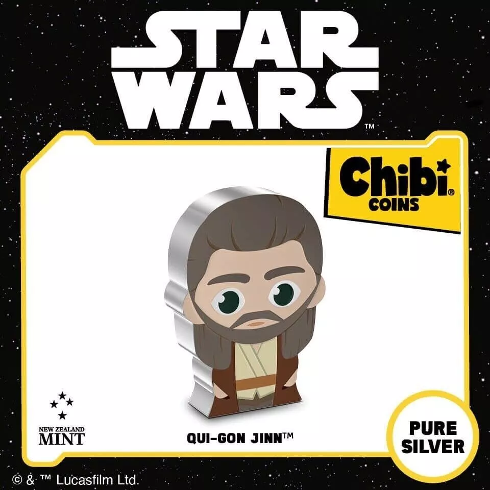 Picture of 2023 New Zealand Mint Star Wars Qui-Gon Jinn Shaped Chibi 1 oz Proof Silver Coin