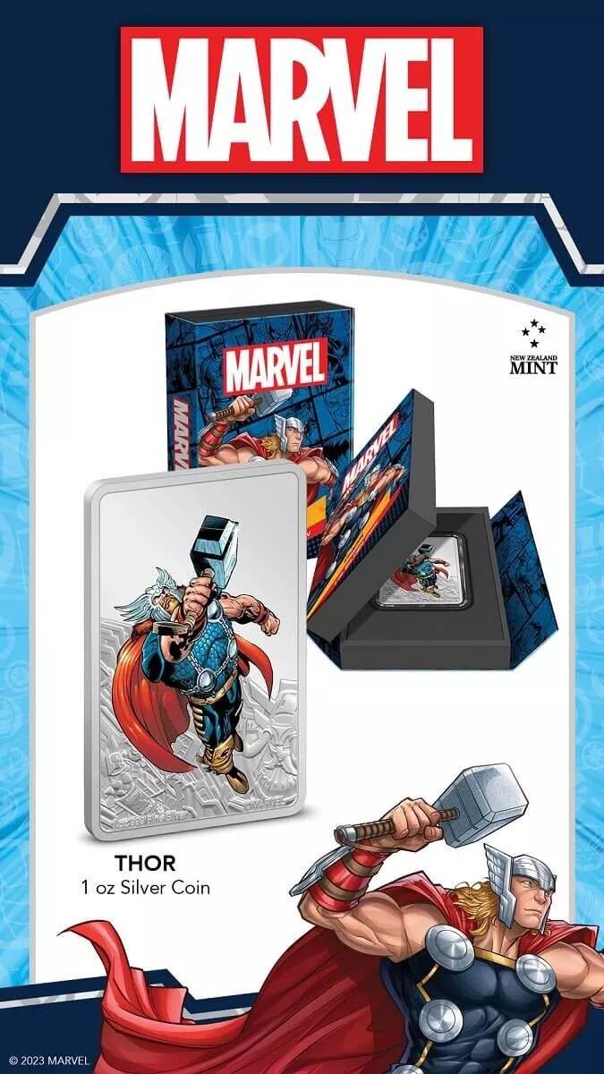 Picture of 2023 New Zealand Mint Marvel Comics Thor 1 oz Colorized Proof Silver Coin