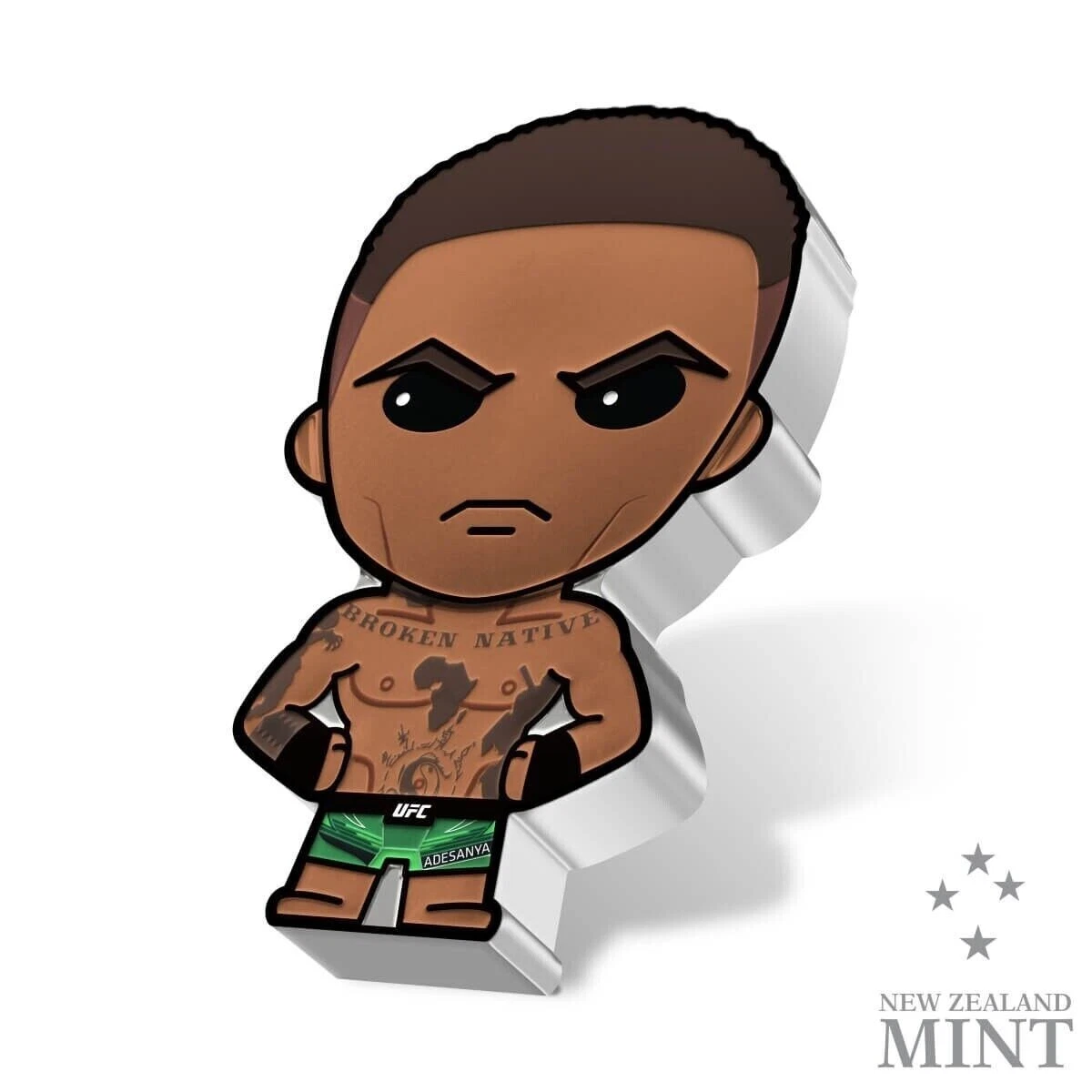 Picture of 2023 New Zealand Mint UFC Israel Adesanya Shaped Chibi 1 oz Proof Silver Coin