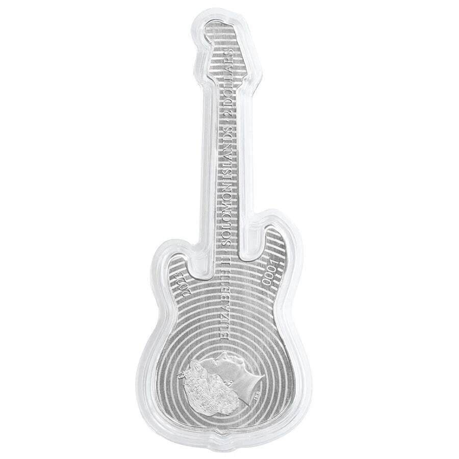 Picture of 2023 Pamp Suisse Fender Daphne Blue Stratocaster Guitar Shaped 1 oz Silver Coin