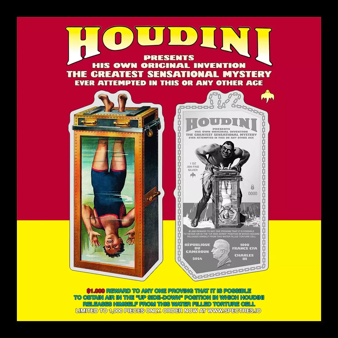 Picture of 2024 Spectres Houdini's Water Torture Cell 1 oz Colorized Proof Silver Coin