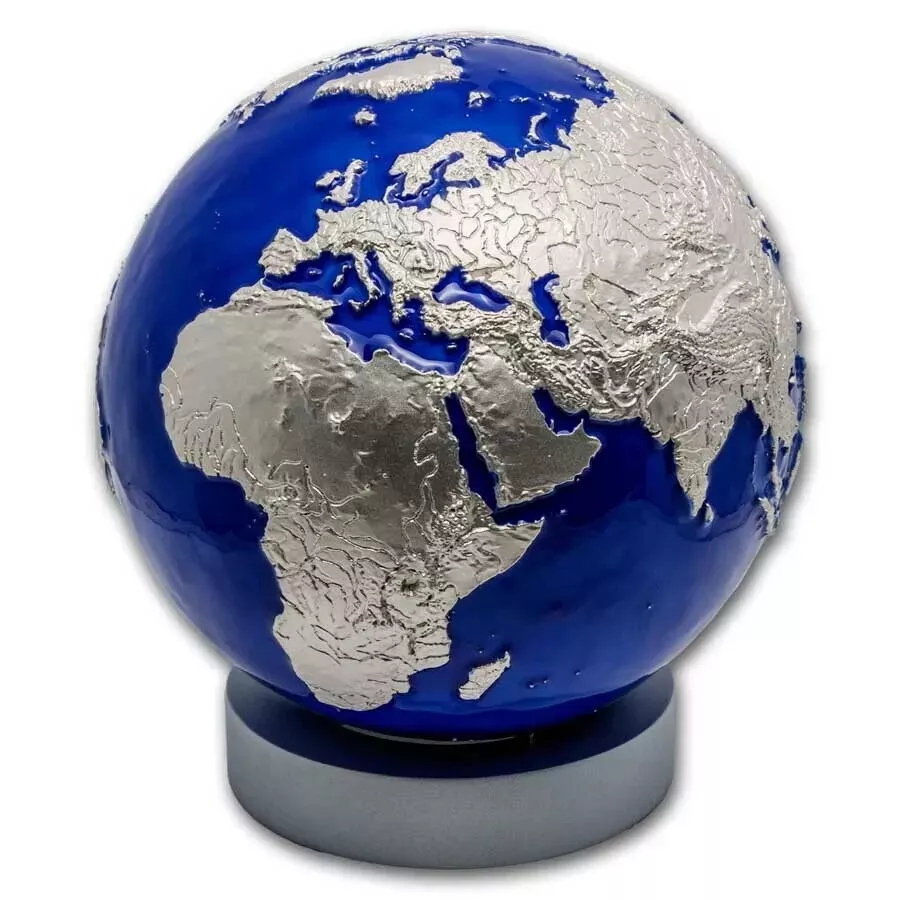Picture of 2025 Barbados Blue Marble World Globe 1 Kilo Silver Colorized Spherical Coin