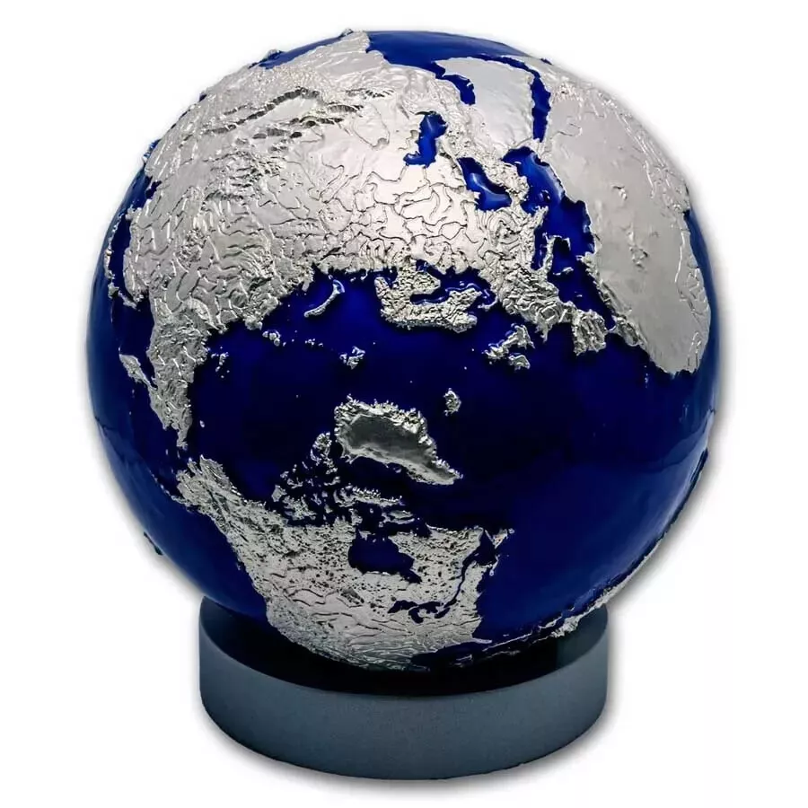 Picture of 2025 Barbados Blue Marble World Globe 1 Kilo Silver Colorized Spherical Coin