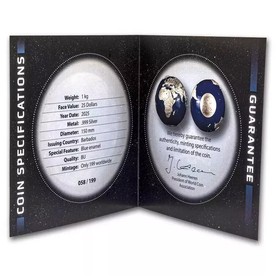 Picture of 2025 Barbados Blue Marble World Globe 1 Kilo Silver Colorized Spherical Coin