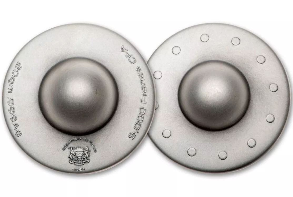 Picture of 2024 Shanghai New Century Mint Levitating UFO Shaped 20 Gram Silver Coin of Chad