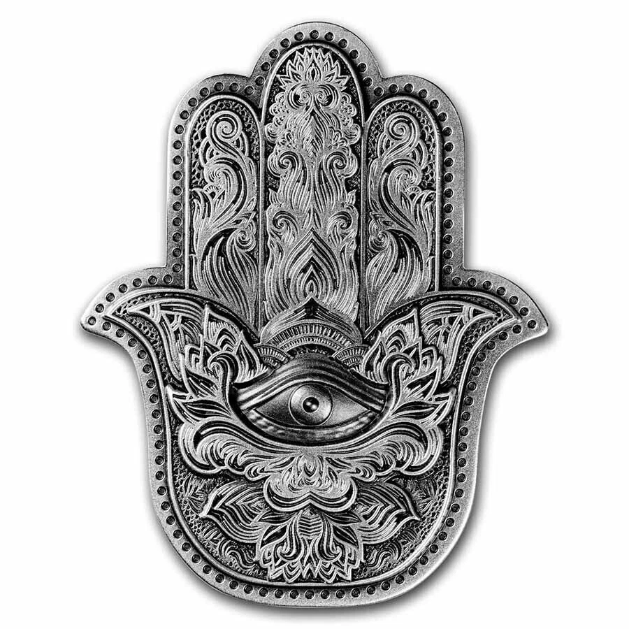 Picture of 2022 Komsco South Korea Hamsa Hand of Fatima Shaped 2 oz Antiqued Silver Stacker