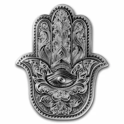 Picture of 2022 Komsco South Korea Hamsa Hand of Fatima Shaped 2 oz Antiqued Silver Stacker