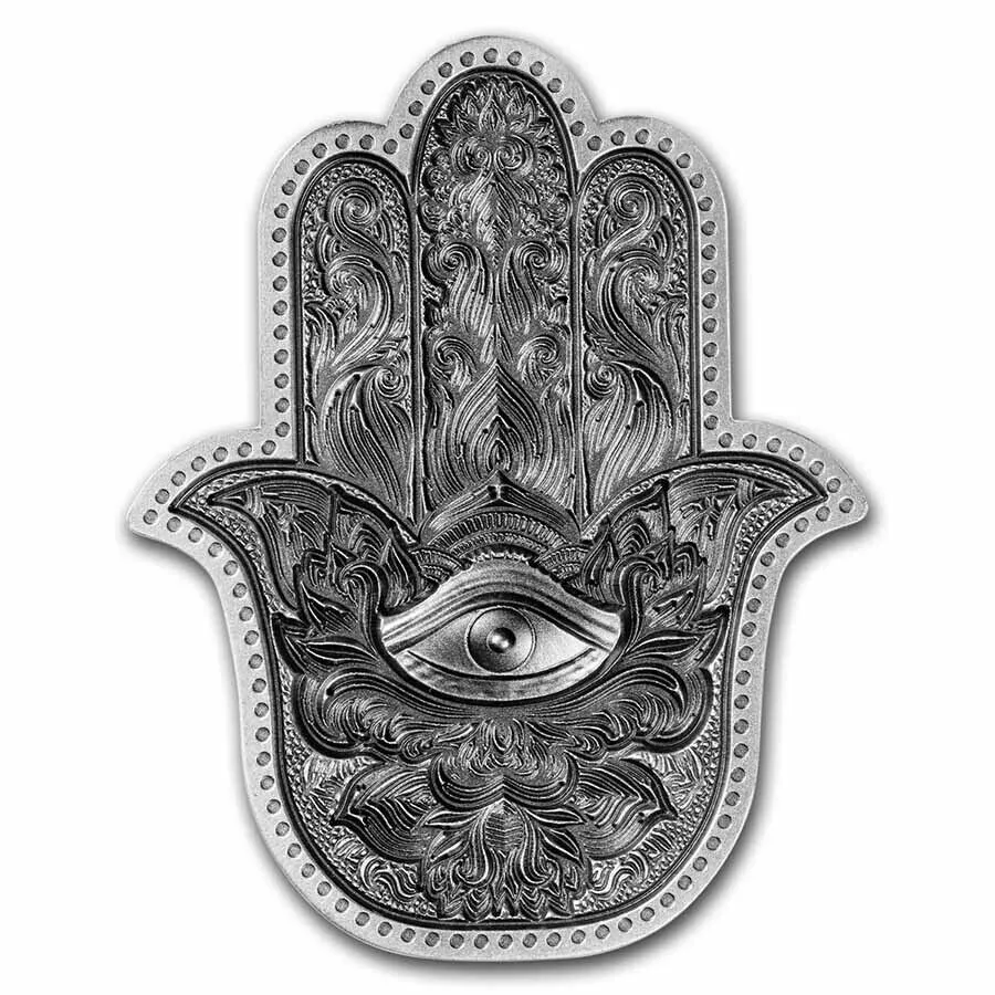 Picture of 2022 Komsco South Korea Hamsa Hand of Fatima Shaped 2 oz Antiqued Silver Stacker