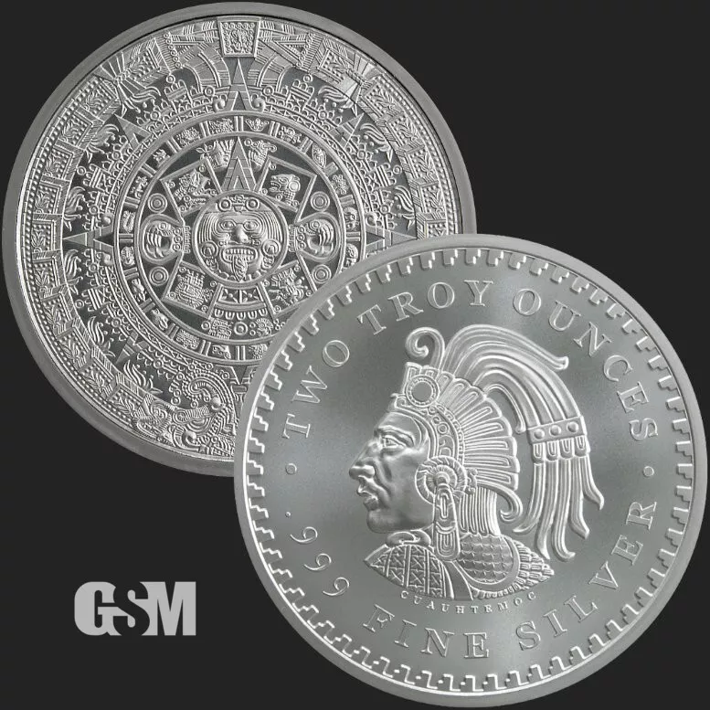 Picture of Golden State Mint (GSM) Aztec Mayan Calendar 2 oz Silver Round