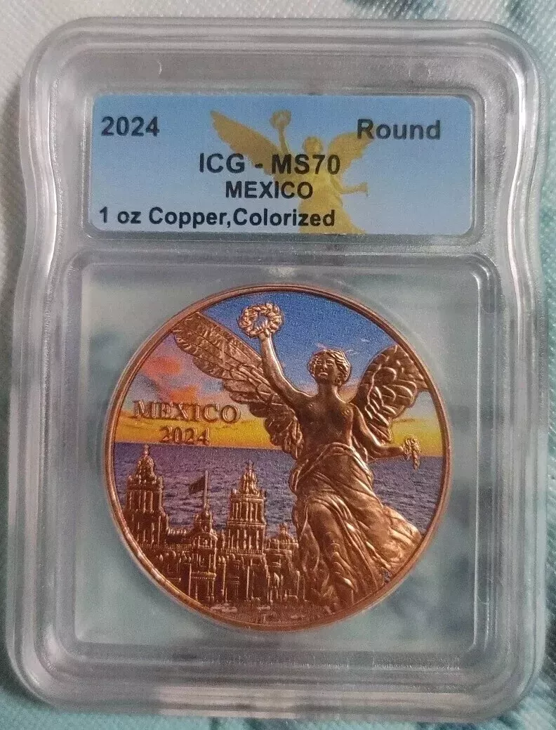 Picture of 2024 Mexico Libertad / Flag Onza 1 oz Colorized Copper Round ICG Graded MS 70