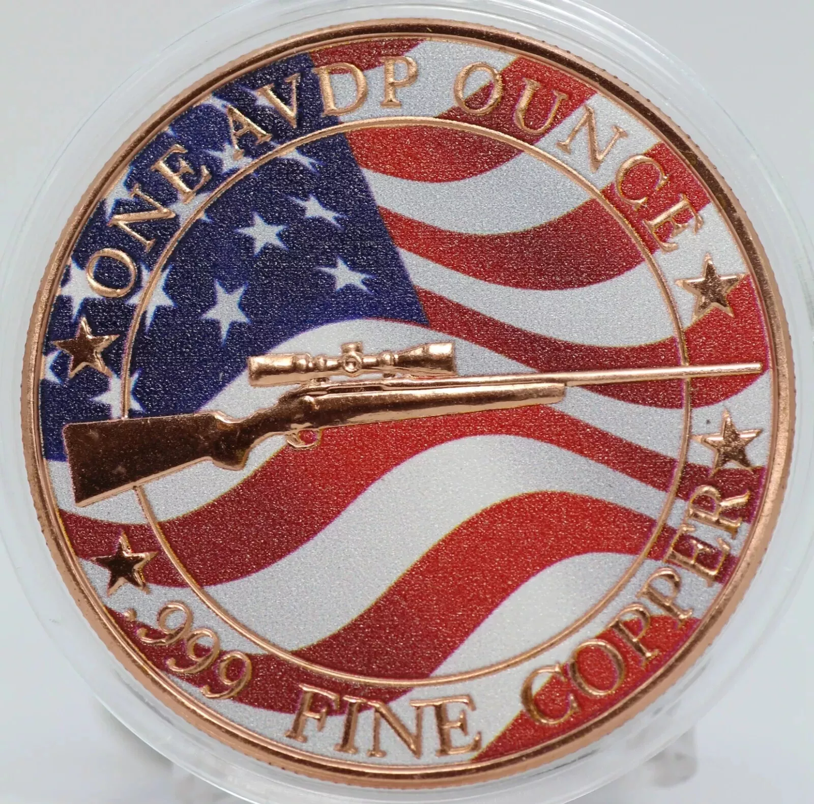 Picture of 2024 White Tailed Deer Rifle & Flag 1 oz Colorized Copper Round ICG Graded MS 70