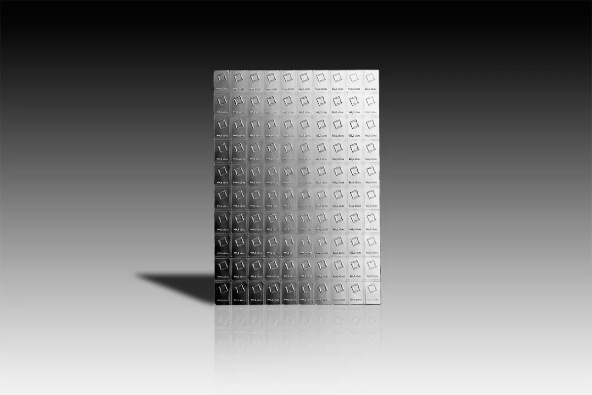 Picture of (Lot of 2) Valcambi 100 x 1 Gram Silver Bar CombiBar (100 Grams) - In Assay Card