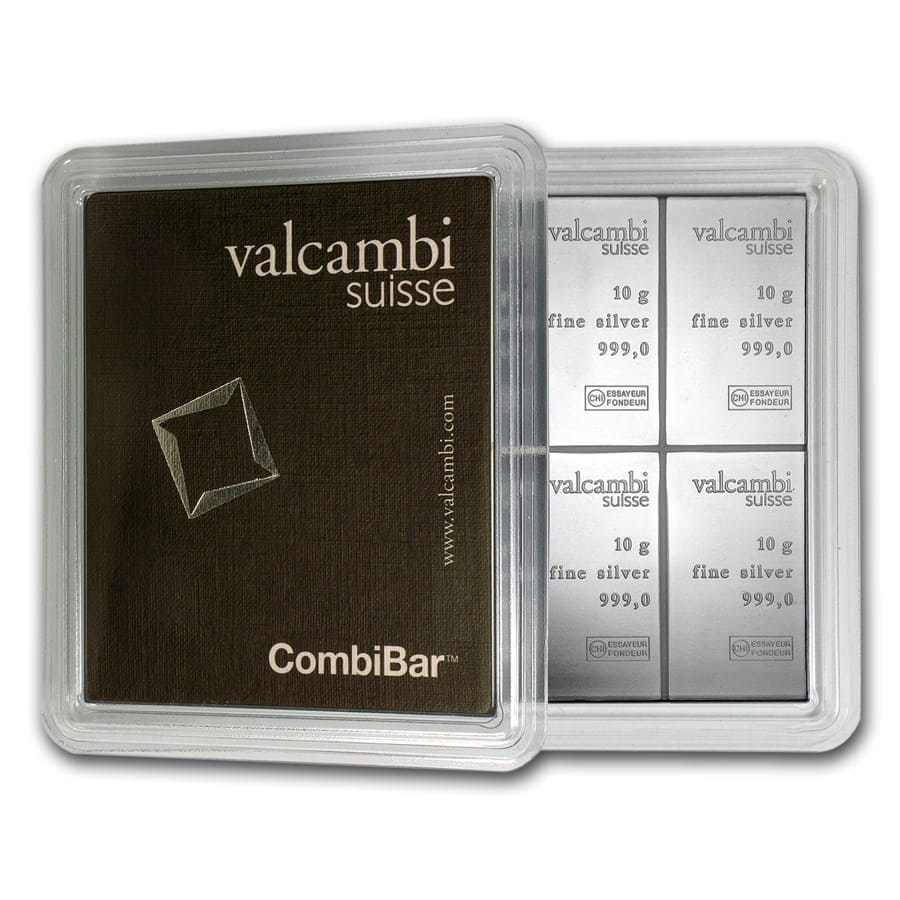Picture of Valcambi 10 x 10 Gram Silver Bar CombiBar (100 Grams) - In Assay Card