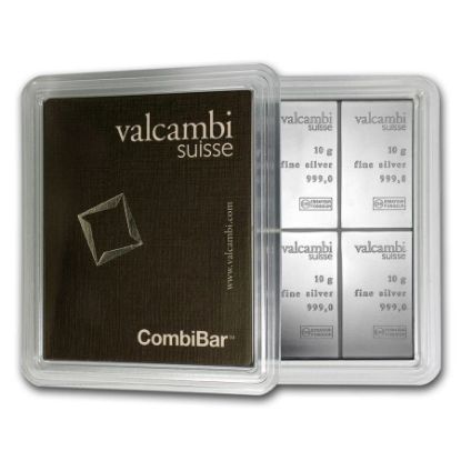 Picture of Valcambi 10 x 10 Gram Silver Bar CombiBar (100 Grams) - In Assay Card