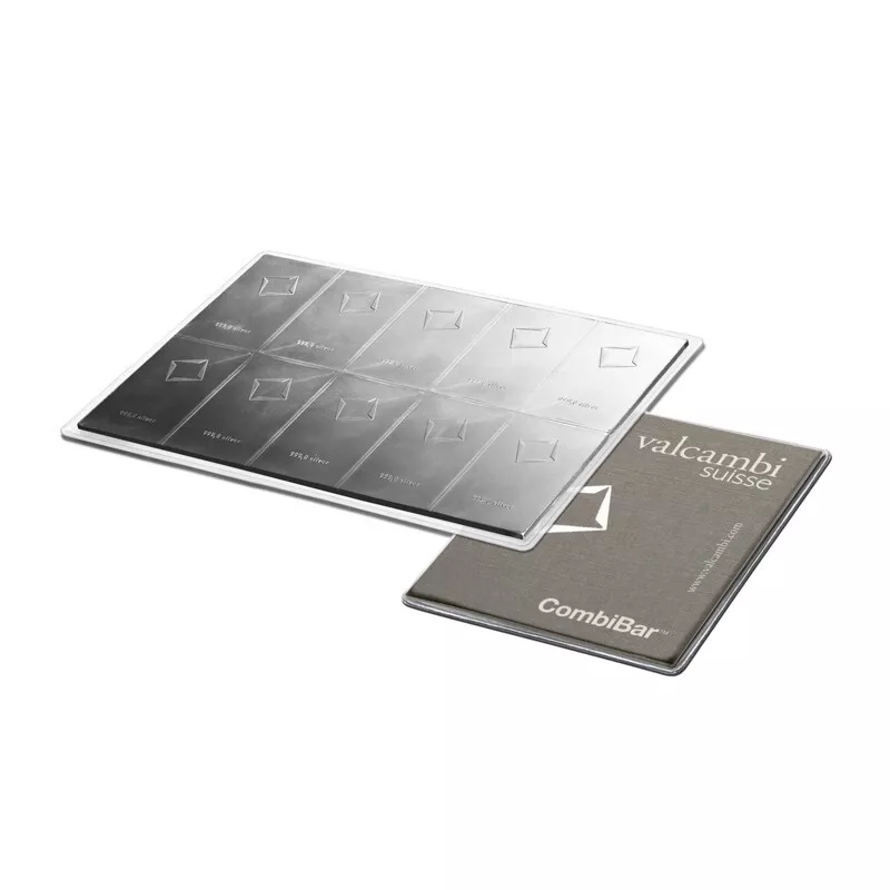 Picture of Valcambi 10 x 10 Gram Silver Bar CombiBar (100 Grams) - In Assay Card