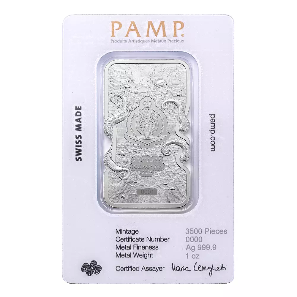 Picture of 2025 Pamp Suisse Nature's Grip Octopus 1 oz Holographic Silver Bar - In Assay