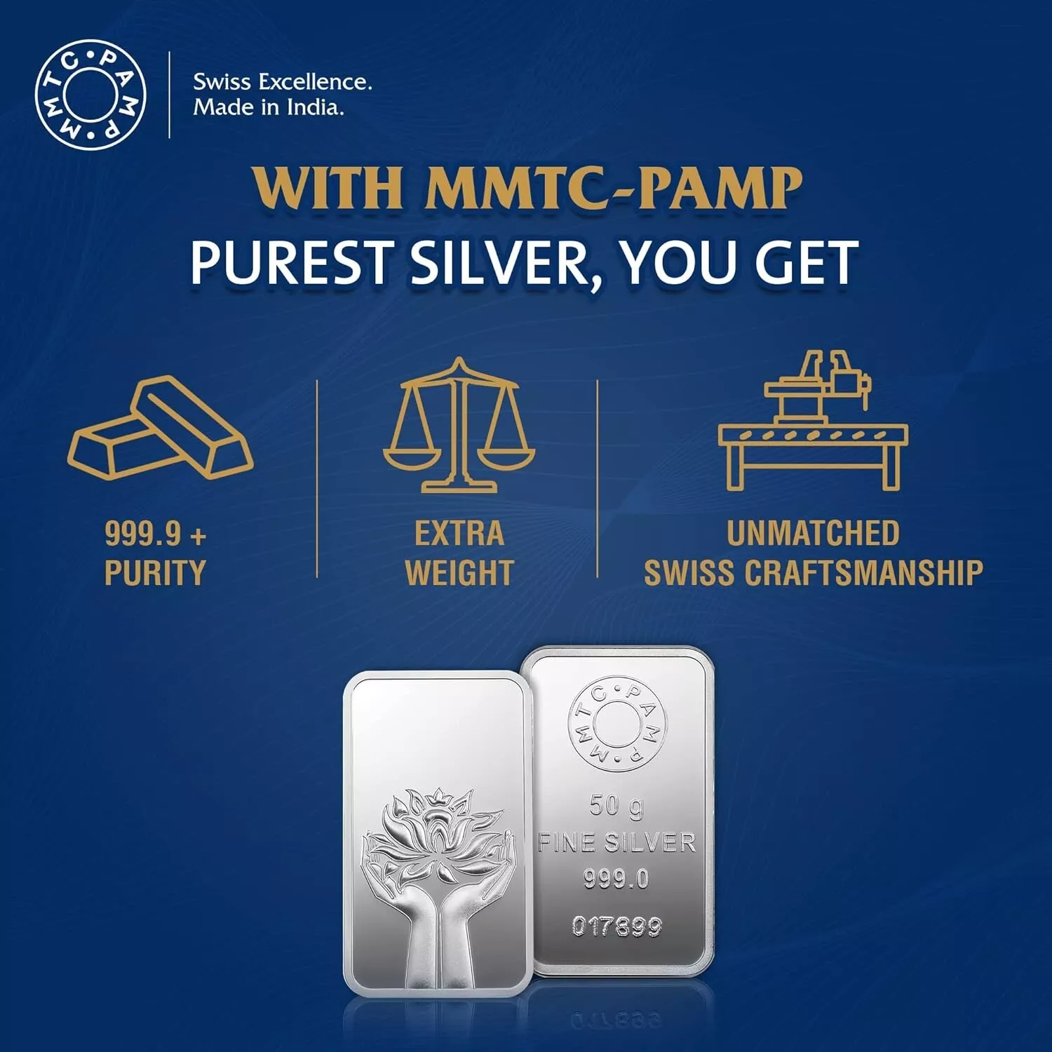 Picture of Pamp MMTC Lotus 50 Gram Silver Bar - In Assay