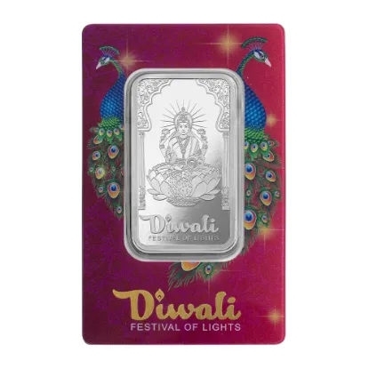 Picture of 2024 Pamp Suisse Diwali Lakshmi & Peacocks 1 oz Silver Bar - In Assay w/ Sleeve