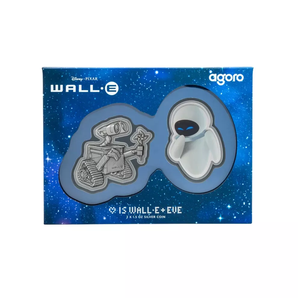 Picture of 2025 Agoro Disney Pixar Love is WALL-E + EVE 3 oz (2 x 1.5 oz) Silver Coin Set