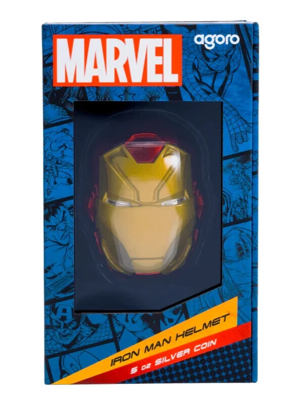 Picture of 2024 Agoro Marvel Avengers 2D Iron-Man Helmet 5 oz Colorized Silver Coin