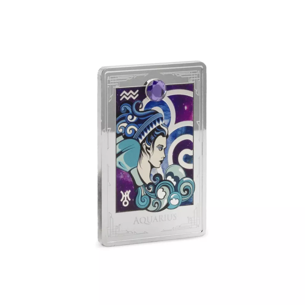 Picture of 2025 Agoro Star Signs of the Zodiac - Aquarius 2 oz Colorized Proof Silver Coin