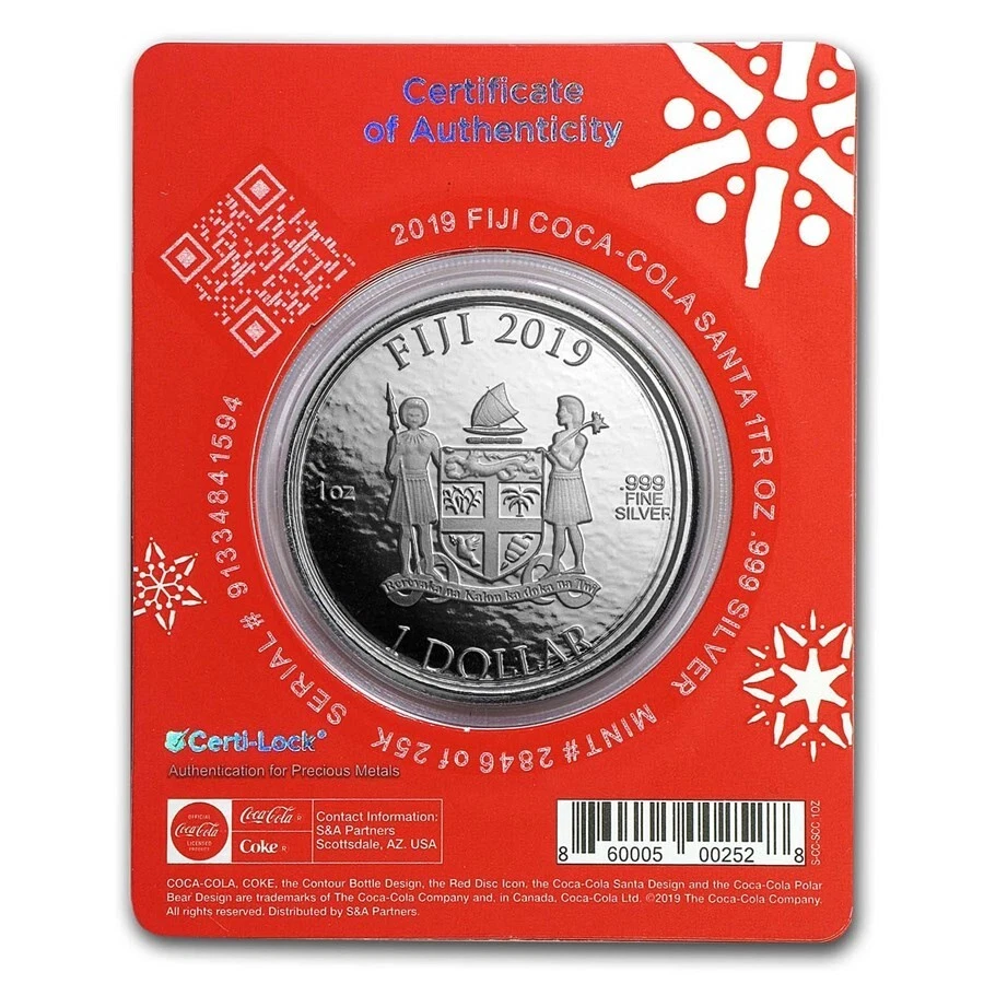 Picture of 2019 Scottsdale Mint Coca-Cola Holiday Santa 1 oz Silver Coin - In Assay