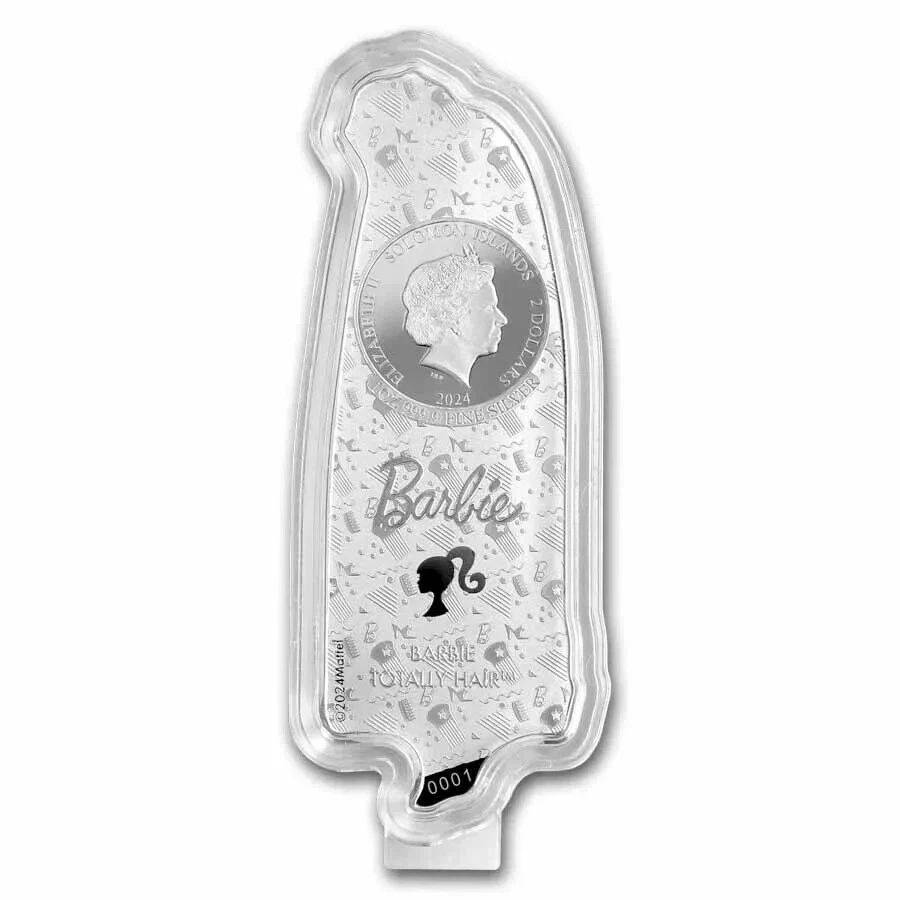 Picture of 2024 Pamp Suisse Totally Hair Barbie Shaped 1 oz Colorized Silver Coin