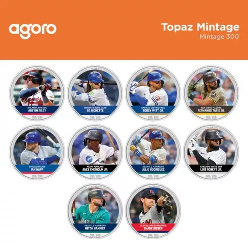 Picture of 2024 Agoro Major League Baseball (MLB) Trading Coins: 2 x 1 oz Silver Bar - New