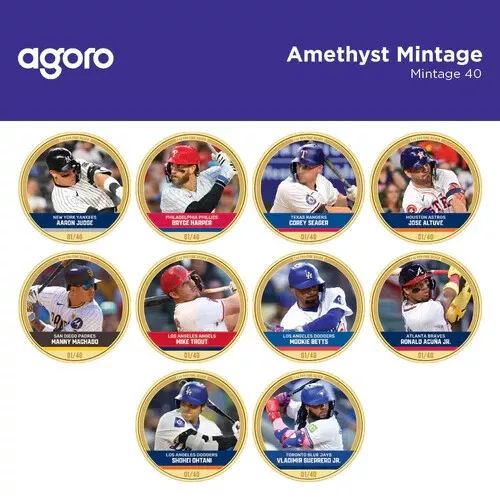 Picture of 2024 Agoro Major League Baseball (MLB) Trading Coins: 2 x 1 oz Silver Bar - New